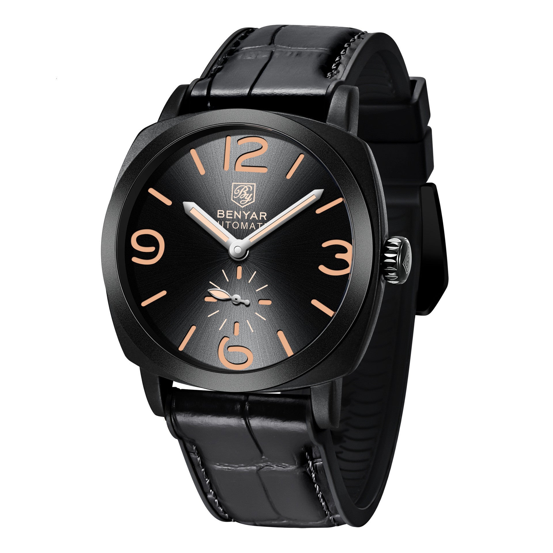 Orologio meccanico casual da uomo con fibbia ad ardiglione e corona a spirale
