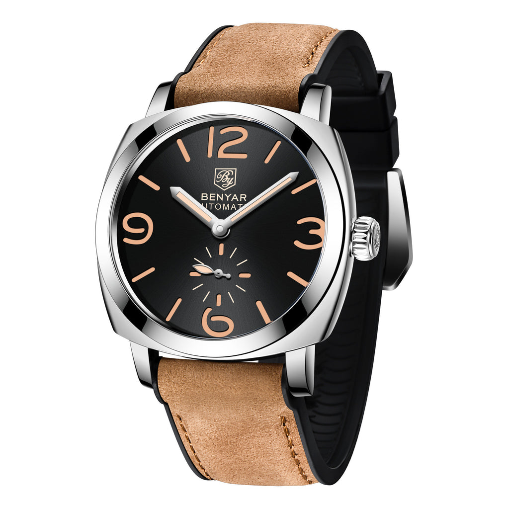 Orologio meccanico casual da uomo con fibbia ad ardiglione e corona a spirale