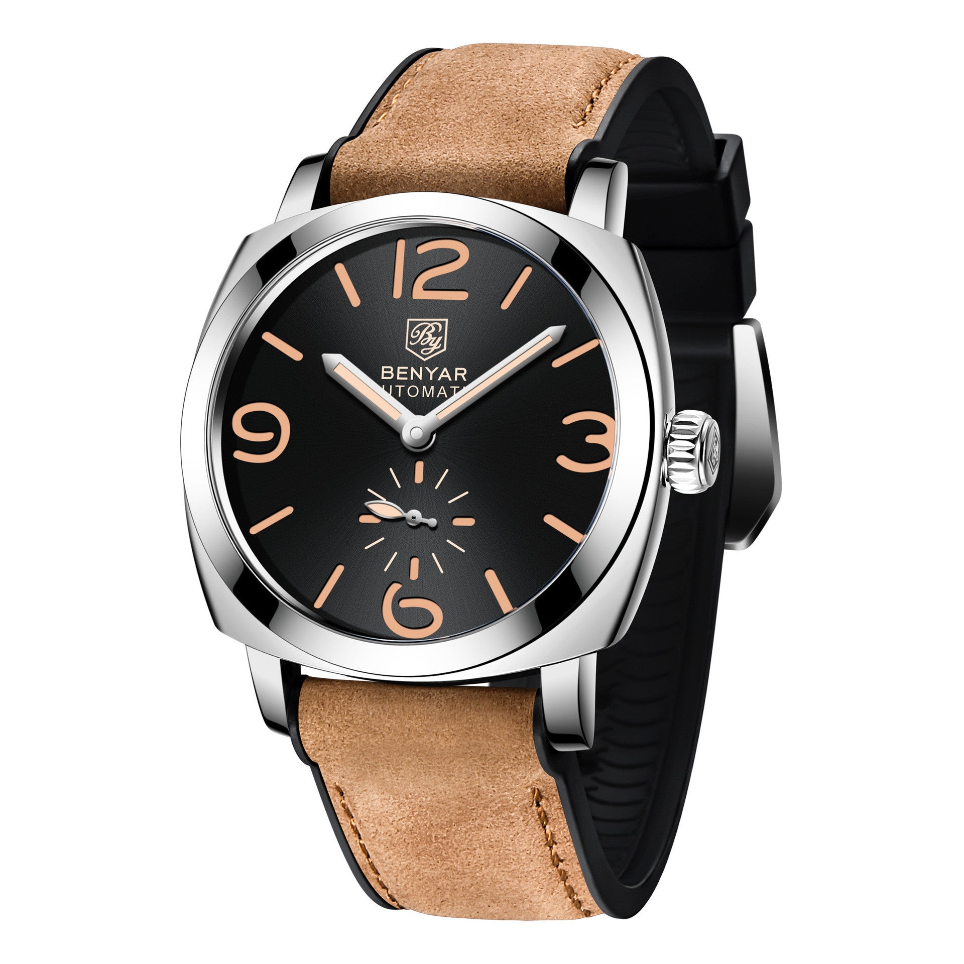 Orologio meccanico casual da uomo con fibbia ad ardiglione e corona a spirale
