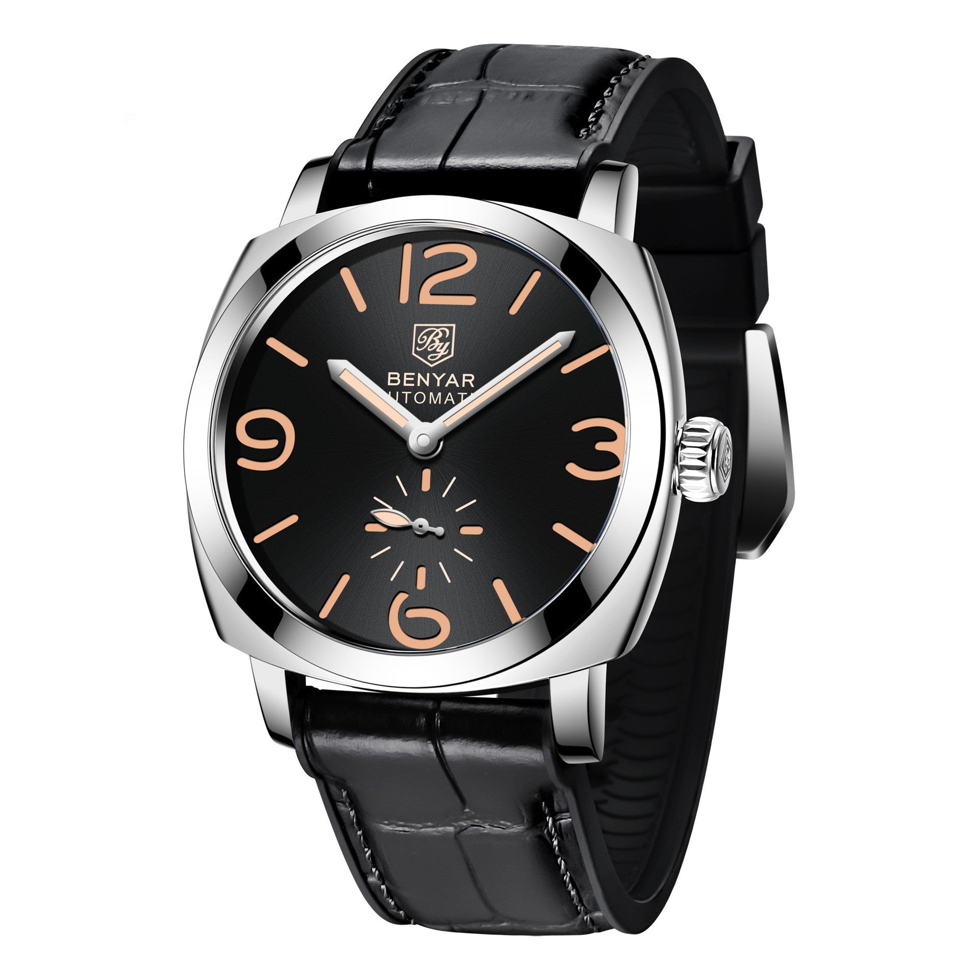 Orologio meccanico casual da uomo con fibbia ad ardiglione e corona a spirale