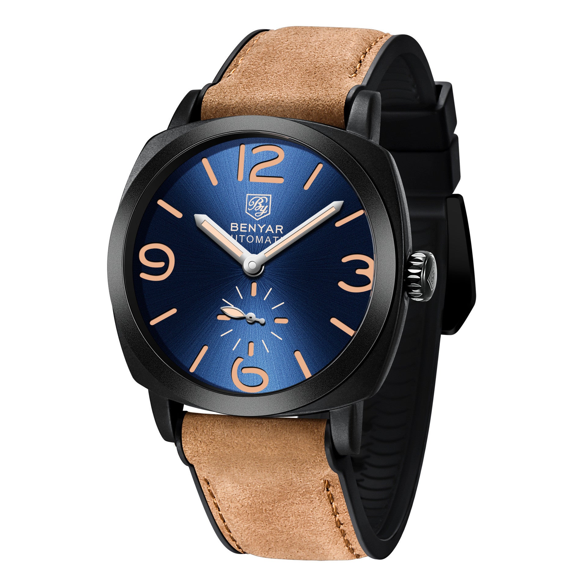 Orologio meccanico casual da uomo con fibbia ad ardiglione e corona a spirale