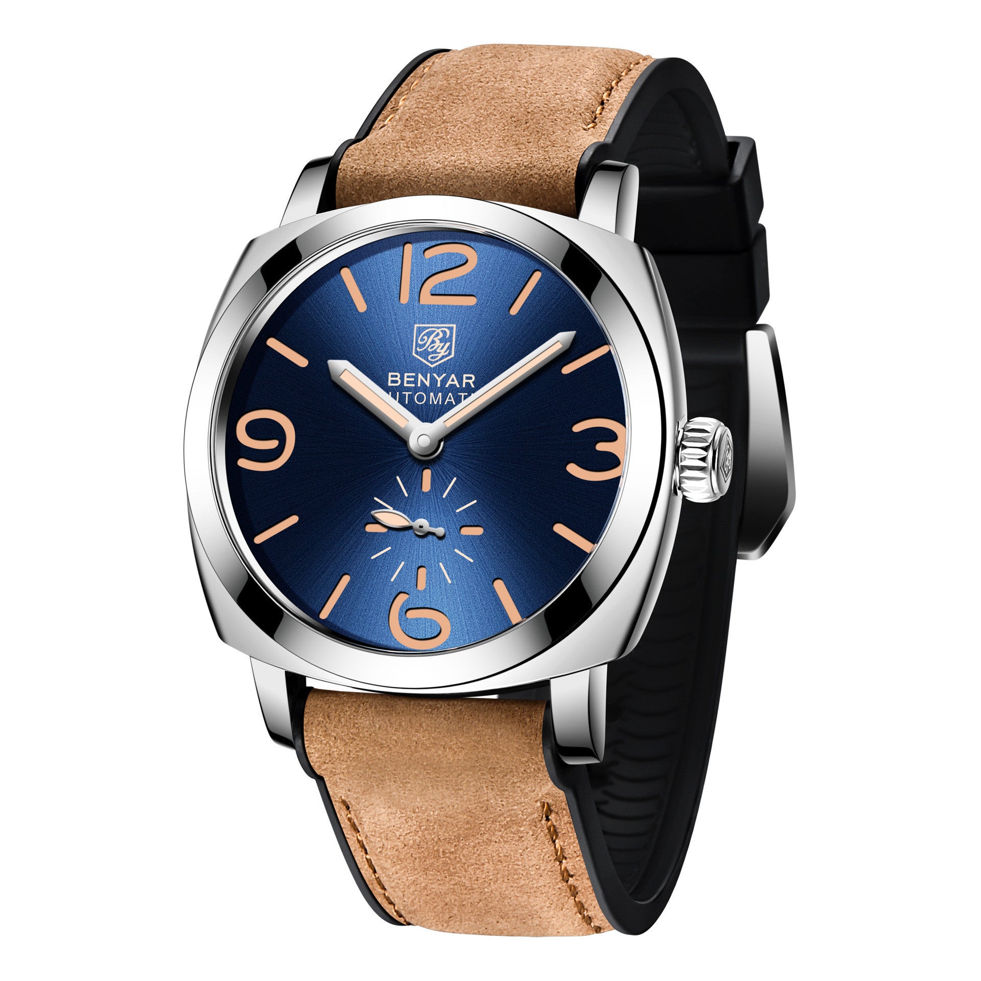 Orologio meccanico casual da uomo con fibbia ad ardiglione e corona a spirale