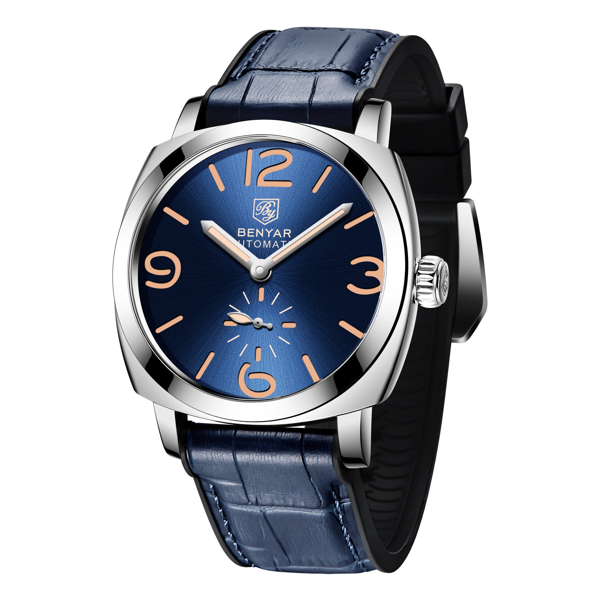 Orologio meccanico casual da uomo con fibbia ad ardiglione e corona a spirale