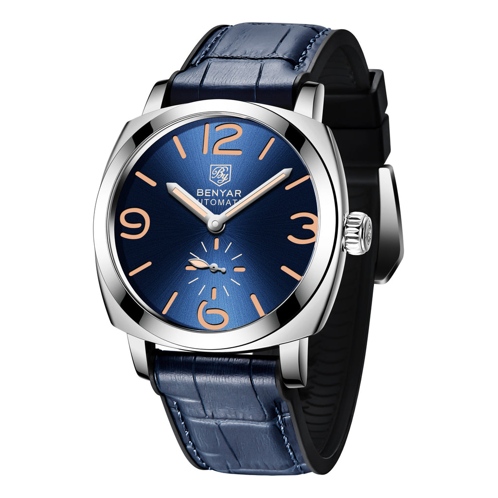 Orologio meccanico casual da uomo con fibbia ad ardiglione e corona a spirale