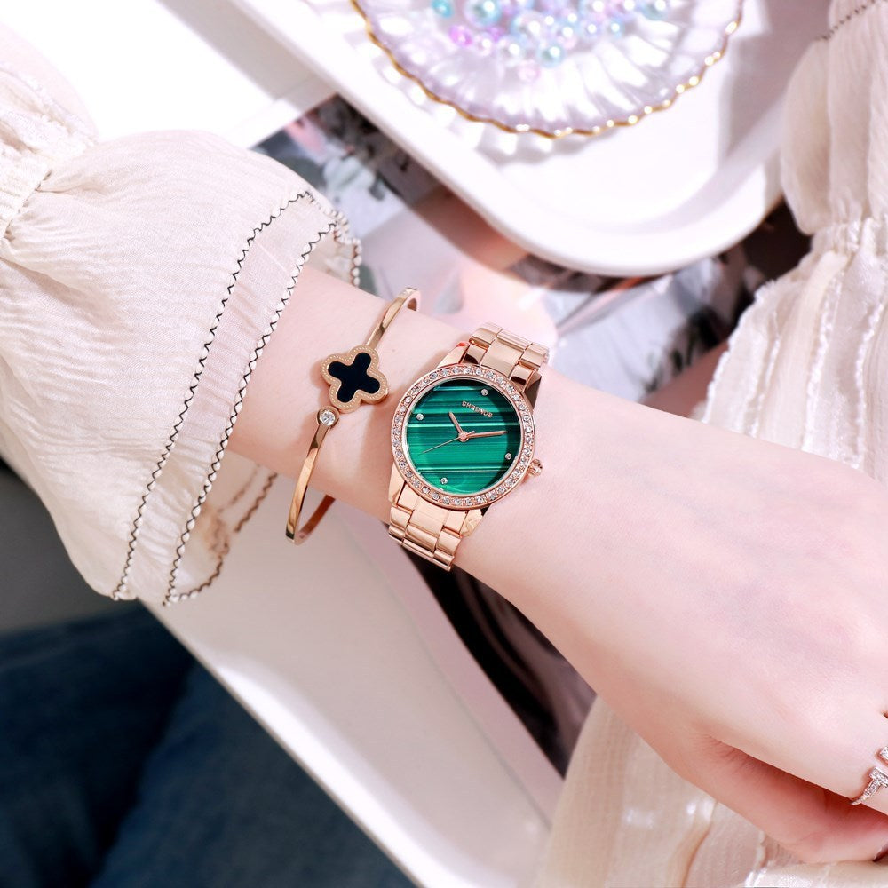 Dames quartzhorloge met strass, stalen band, waterdicht, luxe design, damesmode quartzhorloge