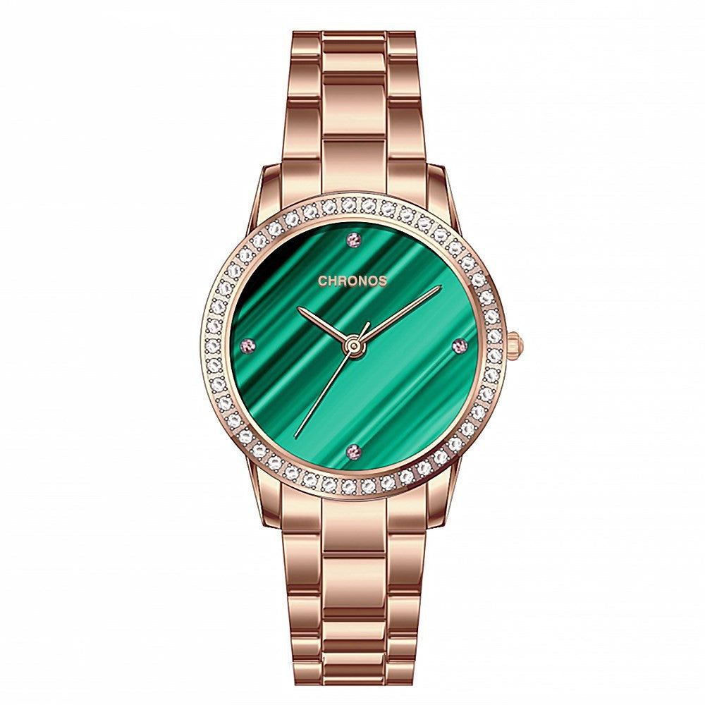Dames quartzhorloge met strass, stalen band, waterdicht, luxe design, damesmode quartzhorloge