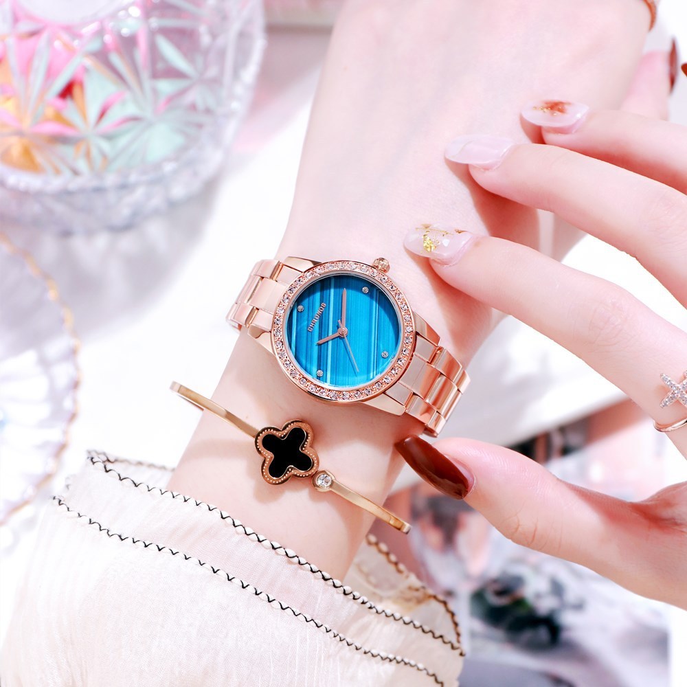 Dames quartzhorloge met strass, stalen band, waterdicht, luxe design, damesmode quartzhorloge