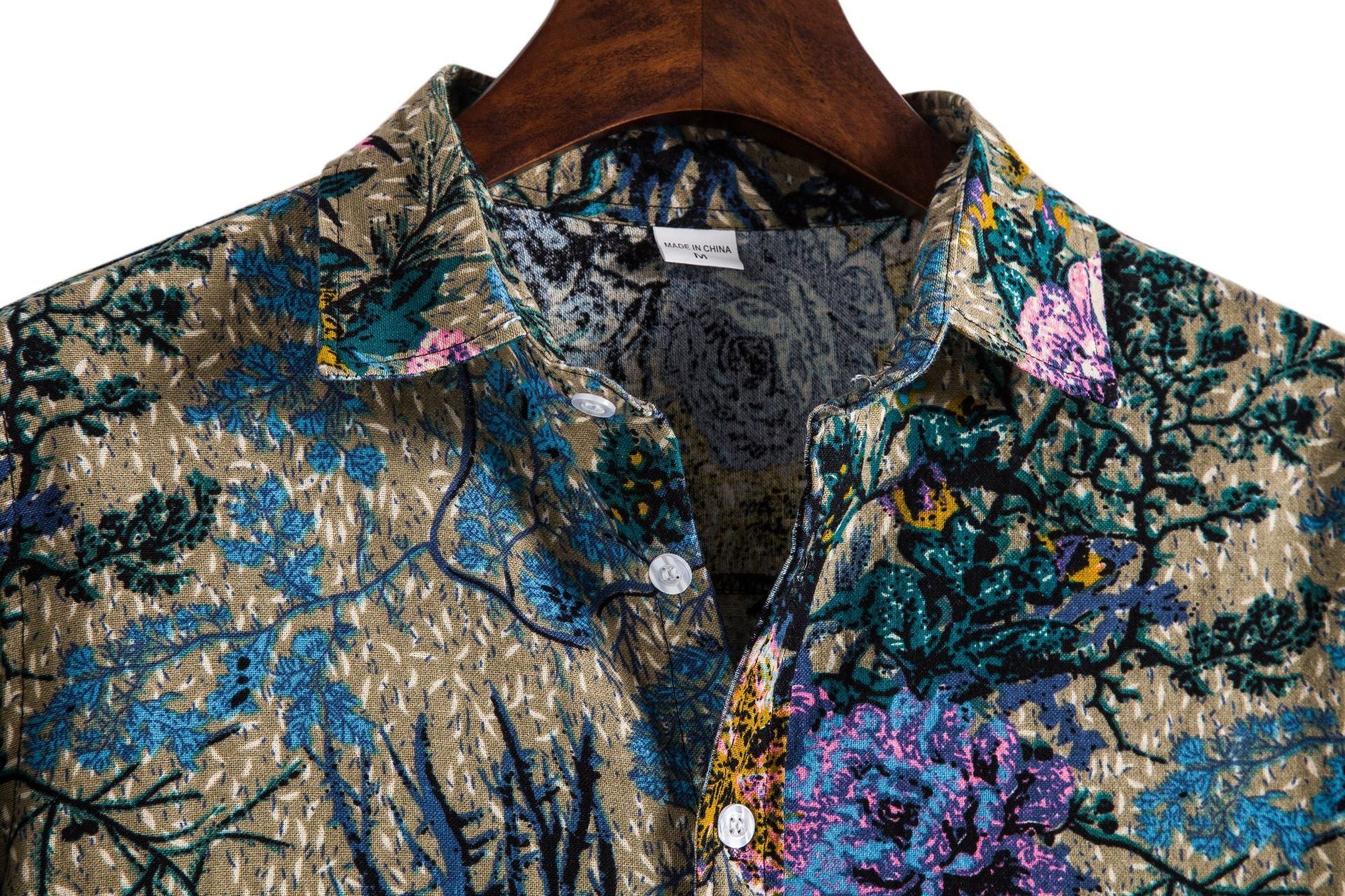 Men's Fashionable Casual Shirt Slim Fit Letters Pattern Printing Long Sleeve Cotton Fiber Stylish Men's Lapel Shirt