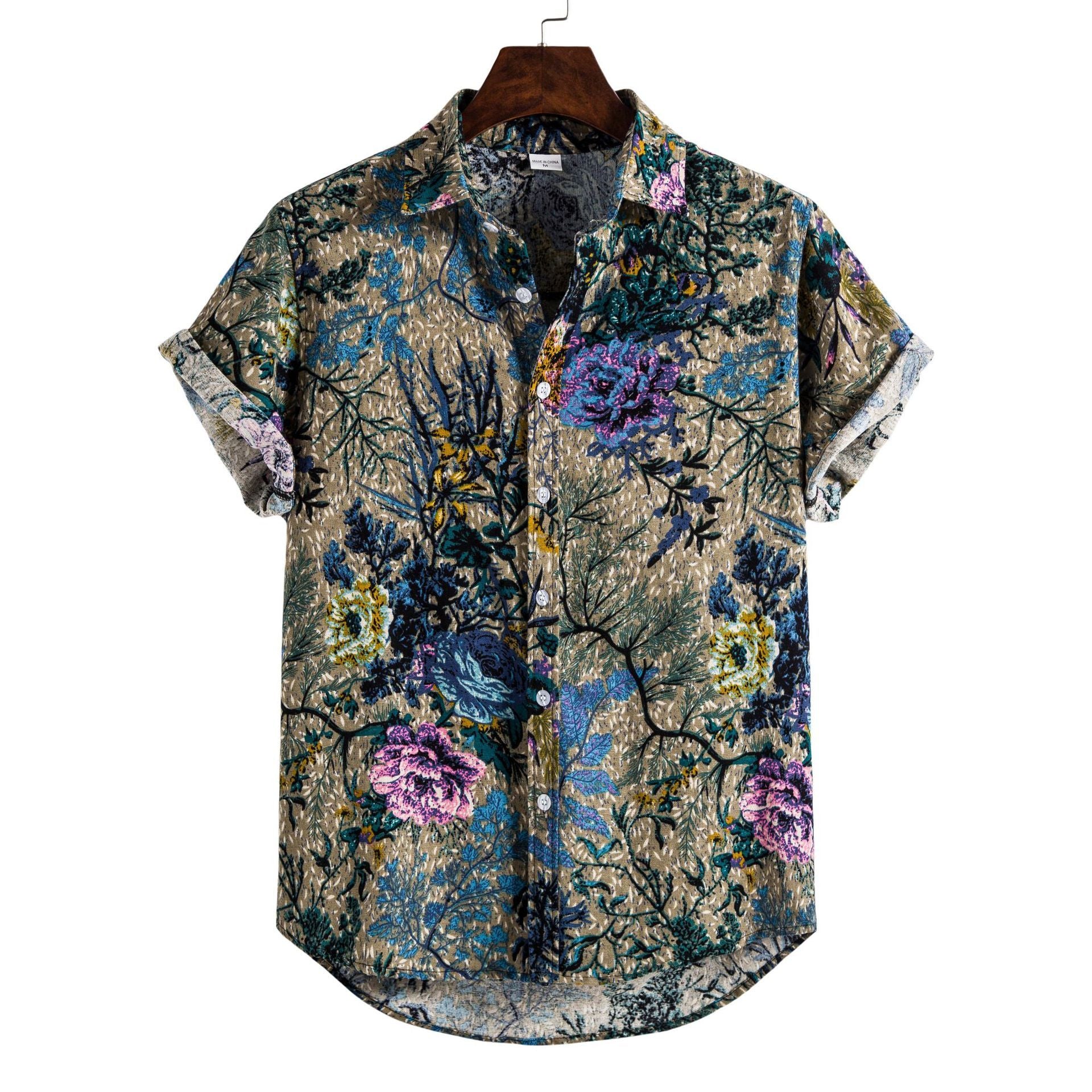 Men's Fashionable Casual Shirt Slim Fit Letters Pattern Printing Long Sleeve Cotton Fiber Stylish Men's Lapel Shirt