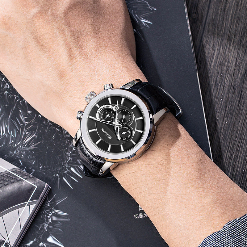 RUIMAS Man Business Casual Automatic Mechanical Movement Multifunctional Waterproof Leather Band Men's Watch - Acquisti Online
