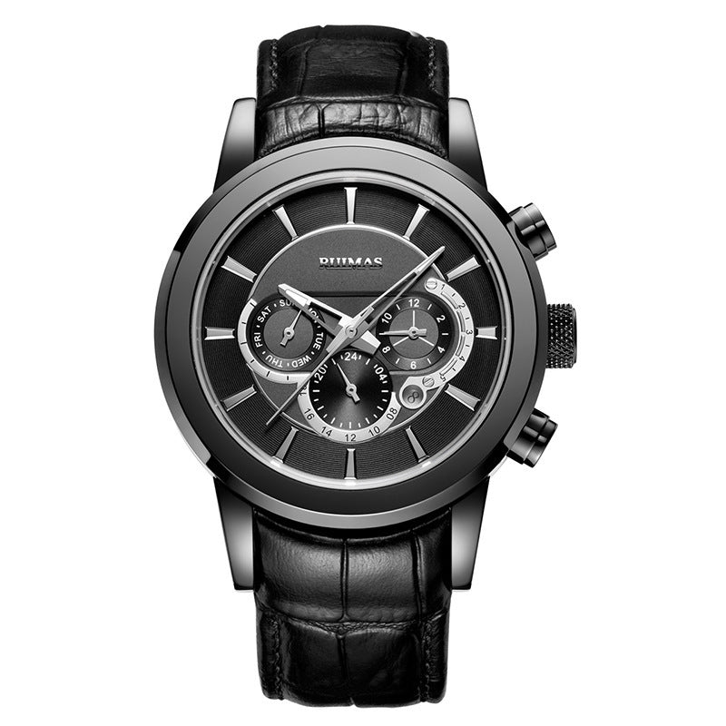 RUIMAS Man Business Casual Automatic Mechanical Movement Multifunctional Waterproof Leather Band Men's Watch - Acquisti Online