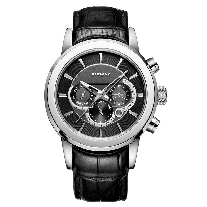 RUIMAS Man Business Casual Automatic Mechanical Movement Multifunctional Waterproof Leather Band Men's Watch - Acquisti Online