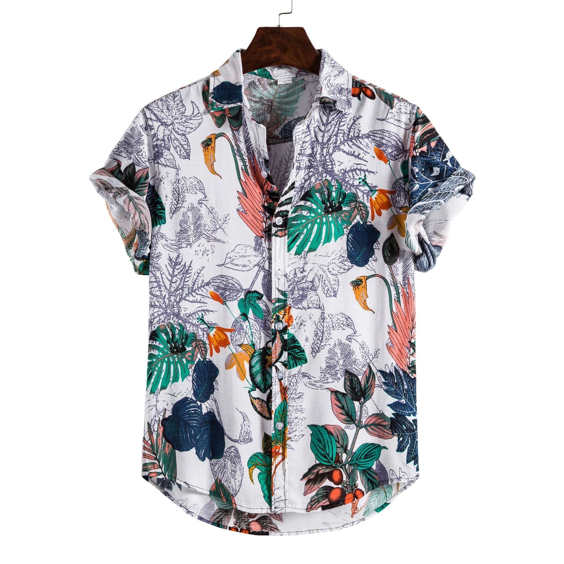 Heren casual overhemd met korte mouwen en bloemenprint, plus size overhemd heren