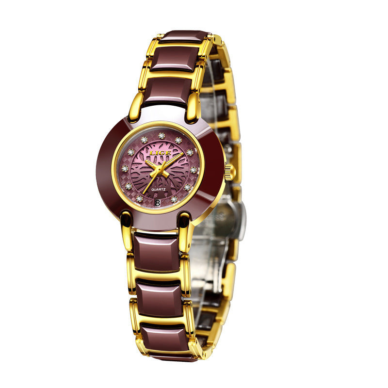 LIGE Women's fashion Imported Movement Quartz Watch Ceramic Band Watch Dimond Crafted Couple Quartz Watch