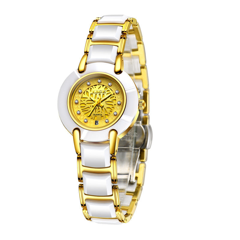 LIGE Women's fashion Imported Movement Quartz Watch Ceramic Band Watch Dimond Crafted Couple Quartz Watch