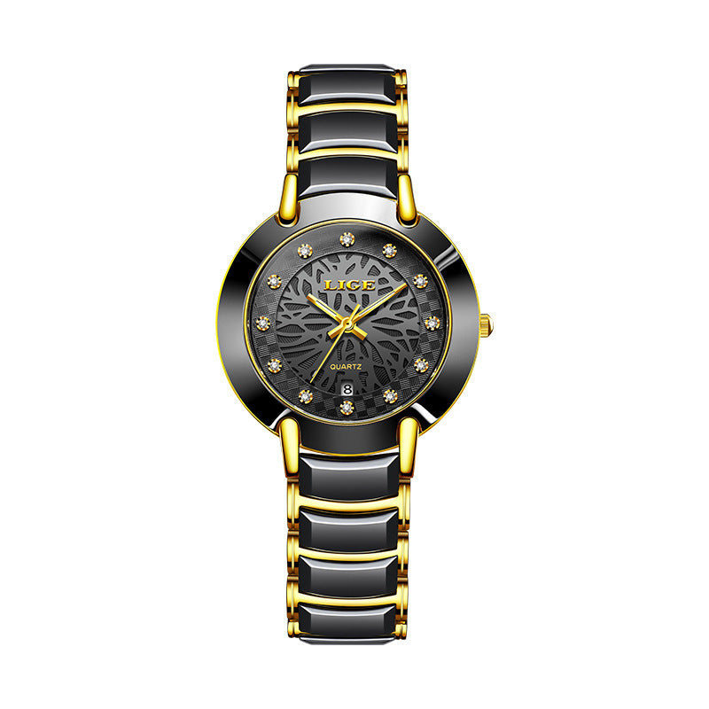 LIGE Women's fashion Imported Movement Quartz Watch Ceramic Band Watch Dimond Crafted Couple Quartz Watch