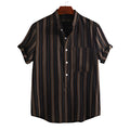 Men's Shirt Fashionable Casual Solid Color Stripe Shirt Short Sleeve Lapel Collar Printed Shirt Hawaiian Men's Casula Shirt