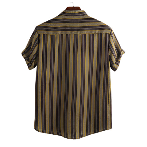 Men's Shirt Fashionable Casual Solid Color Stripe Shirt Short Sleeve Lapel Collar Printed Shirt Hawaiian Men's Casula Shirt