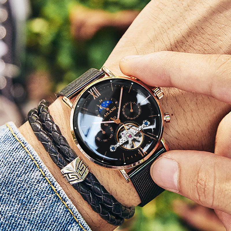 Ailang Man's Casual Fashion Watch Automatic Mechanical Movement Steel Mesh Band Waterproof Men''s Watch - Acquisti Online