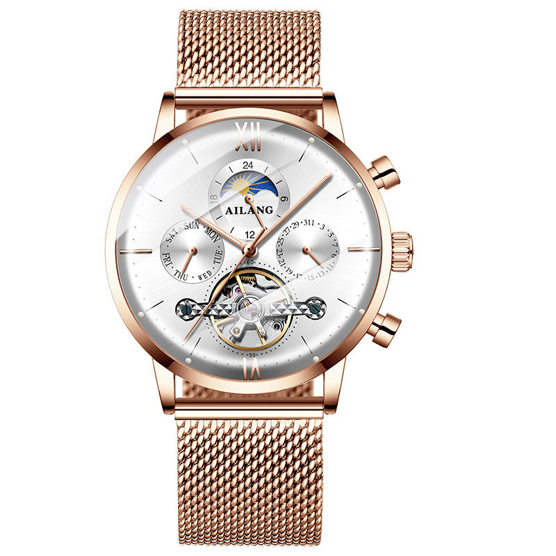 Ailang Man's Casual Fashion Watch Automatic Mechanical Movement Steel Mesh Band Waterproof Men''s Watch - Acquisti Online