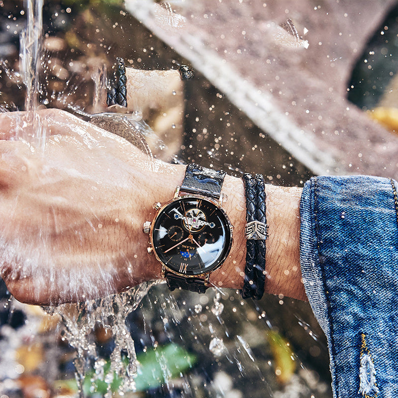 Ailang Man's Casual Fashion Watch Automatic Mechanical Movement Steel Mesh Band Waterproof Men''s Watch - Acquisti Online
