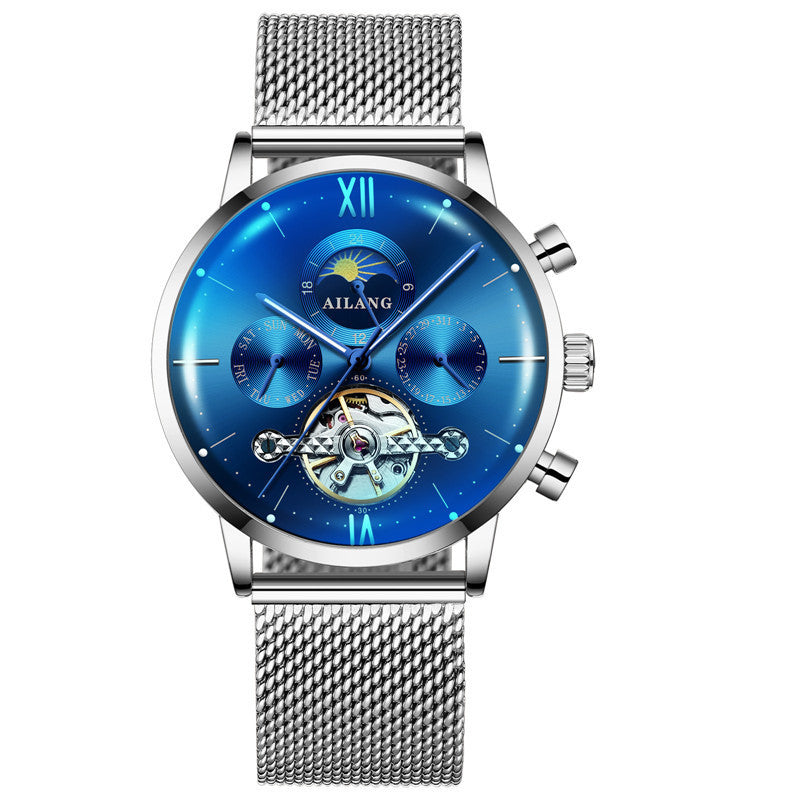 Ailang Man's Casual Fashion Watch Automatic Mechanical Movement Steel Mesh Band Waterproof Men''s Watch - Acquisti Online