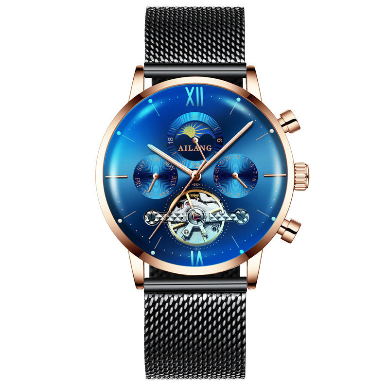 Ailang Man's Casual Fashion Watch Automatic Mechanical Movement Steel Mesh Band Waterproof Men''s Watch - Acquisti Online