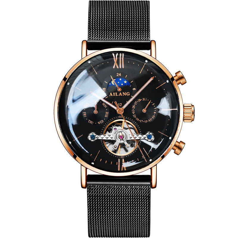 Ailang Man's Casual Fashion Watch Automatic Mechanical Movement Steel Mesh Band Waterproof Men''s Watch - Acquisti Online