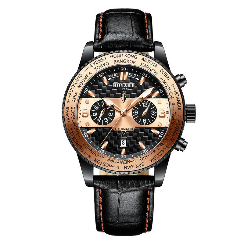 Boyzhe Man Fashion High-End Watch Leather Strap Waterproof Automatic Mechanical Movement Man Watch - Acquisti Online