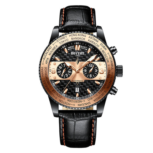 Boyzhe Man Fashion High-End Watch Leather Strap Waterproof Automatic Mechanical Movement Man Watch - Acquisti Online