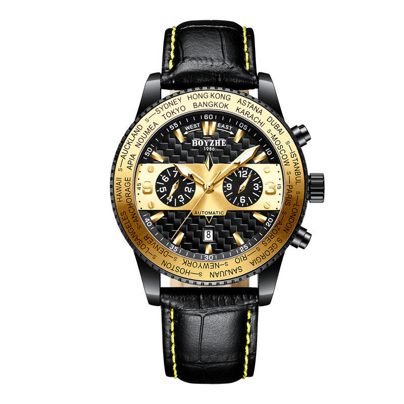 Boyzhe Man Fashion High-End Watch Leather Strap Waterproof Automatic Mechanical Movement Man Watch - Acquisti Online