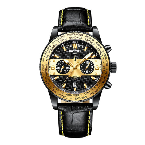 Boyzhe Man Fashion High-End Watch Leather Strap Waterproof Automatic Mechanical Movement Man Watch - Acquisti Online