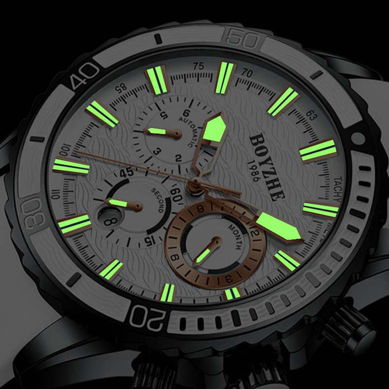 Men's Fashionable Watch Multifunctional Silicone Strap Automatic Mechanical Movement Waterproof Man Watch - Acquisti Online