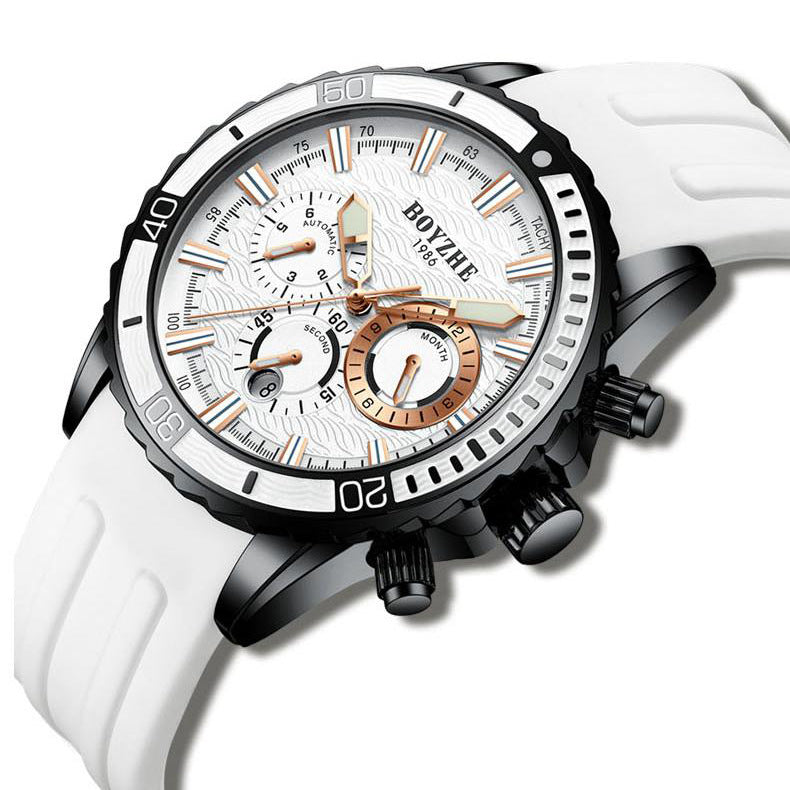 Men's Fashionable Watch Multifunctional Silicone Strap Automatic Mechanical Movement Waterproof Man Watch - Acquisti Online