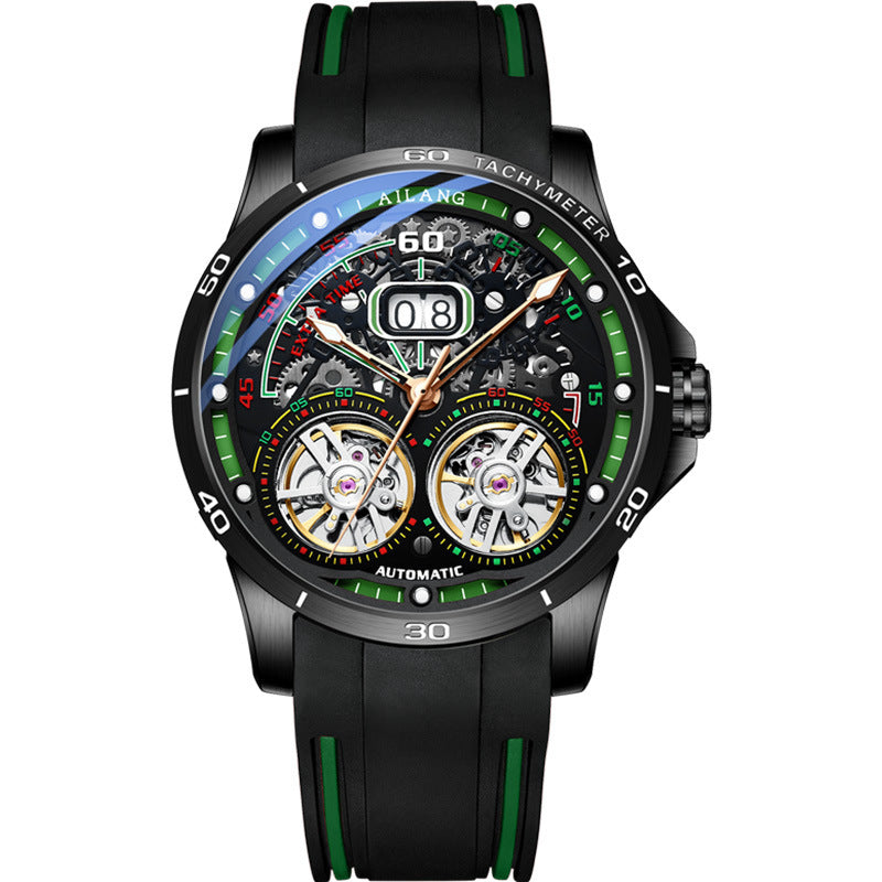 AILANG Luxury Double Tourbillon Watches for Men Calendar Mechanical Waterproof Double Flywheel Hollow Watch