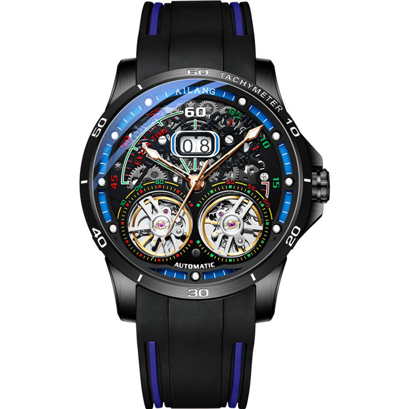 AILANG Luxury Double Tourbillon Watches for Men Calendar Mechanical Waterproof Double Flywheel Hollow Watch