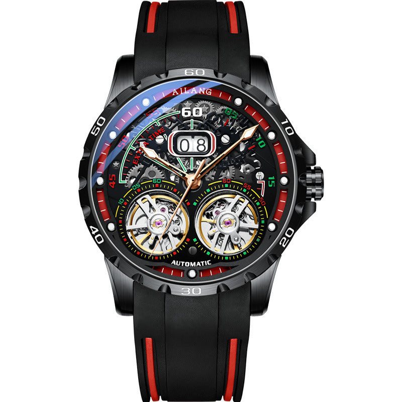 AILANG Luxury Double Tourbillon Watches for Men Calendar Mechanical Waterproof Double Flywheel Hollow Watch