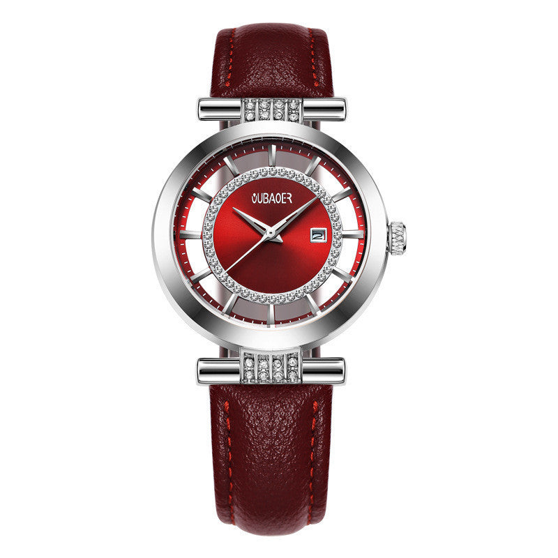 OUBAOER Women Luxury Quartz Watch Leather Strap Waterproof Analog Display Simple Women Bracelet Wrist Watch - Acquisti Online