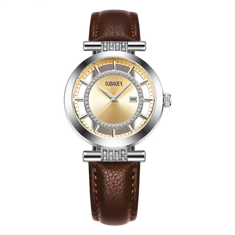 OUBAOER Women Luxury Quartz Watch Leather Strap Waterproof Analog Display Simple Women Bracelet Wrist Watch - Acquisti Online