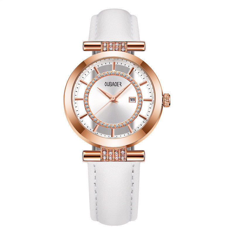 OUBAOER Women Luxury Quartz Watch Leather Strap Waterproof Analog Display Simple Women Bracelet Wrist Watch - Acquisti Online