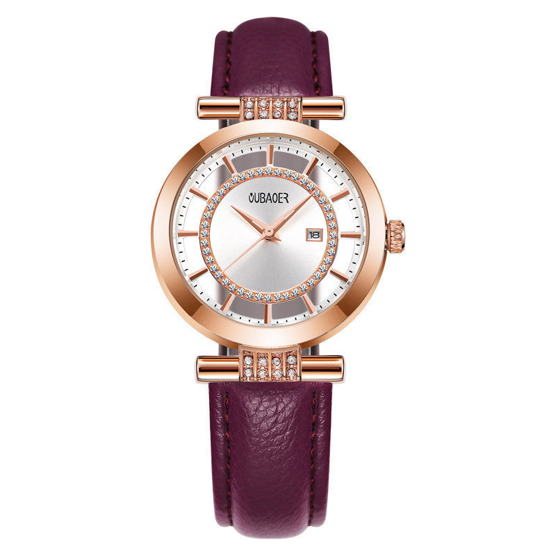 OUBAOER Women Luxury Quartz Watch Leather Strap Waterproof Analog Display Simple Women Bracelet Wrist Watch - Acquisti Online
