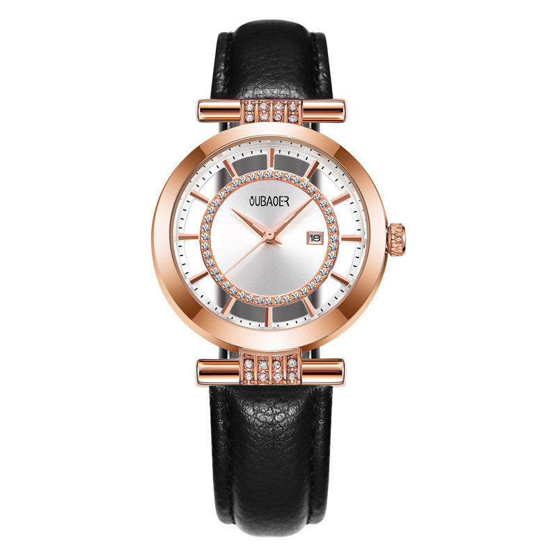 OUBAOER Women Luxury Quartz Watch Leather Strap Waterproof Analog Display Simple Women Bracelet Wrist Watch - Acquisti Online
