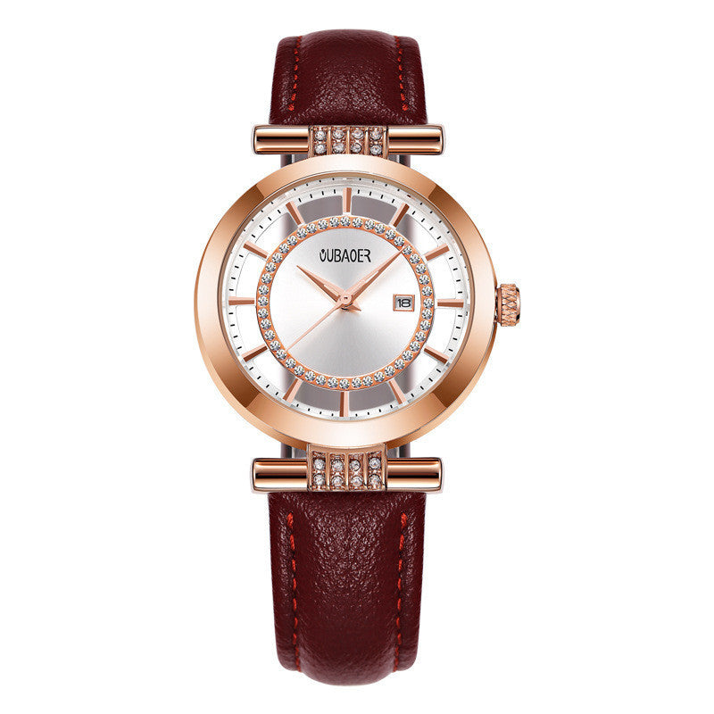 OUBAOER Women Luxury Quartz Watch Leather Strap Waterproof Analog Display Simple Women Bracelet Wrist Watch - Acquisti Online