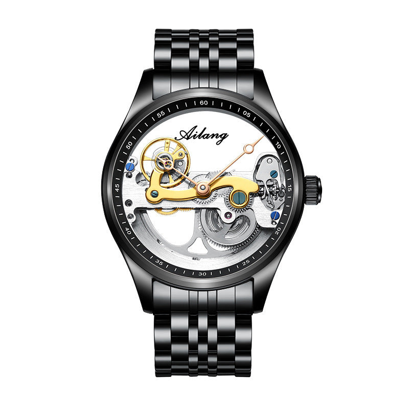 Ailang Men's Business Casual Automatic Mechanical Watch Creative Hollow Leather Band Waterproof Man Watch - Acquisti Online