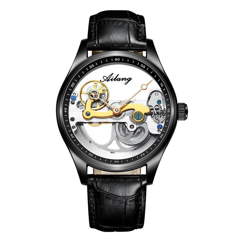Ailang Men's Business Casual Automatic Mechanical Watch Creative Hollow Leather Band Waterproof Man Watch - Acquisti Online