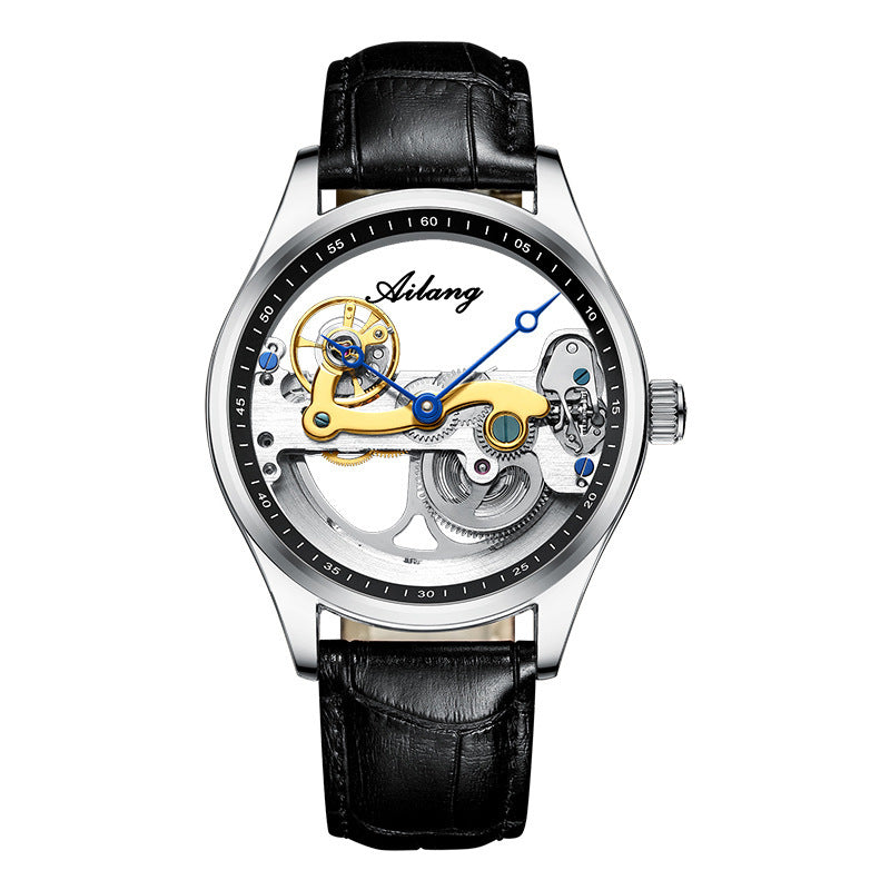Ailang Men's Business Casual Automatic Mechanical Watch Creative Hollow Leather Band Waterproof Man Watch - Acquisti Online