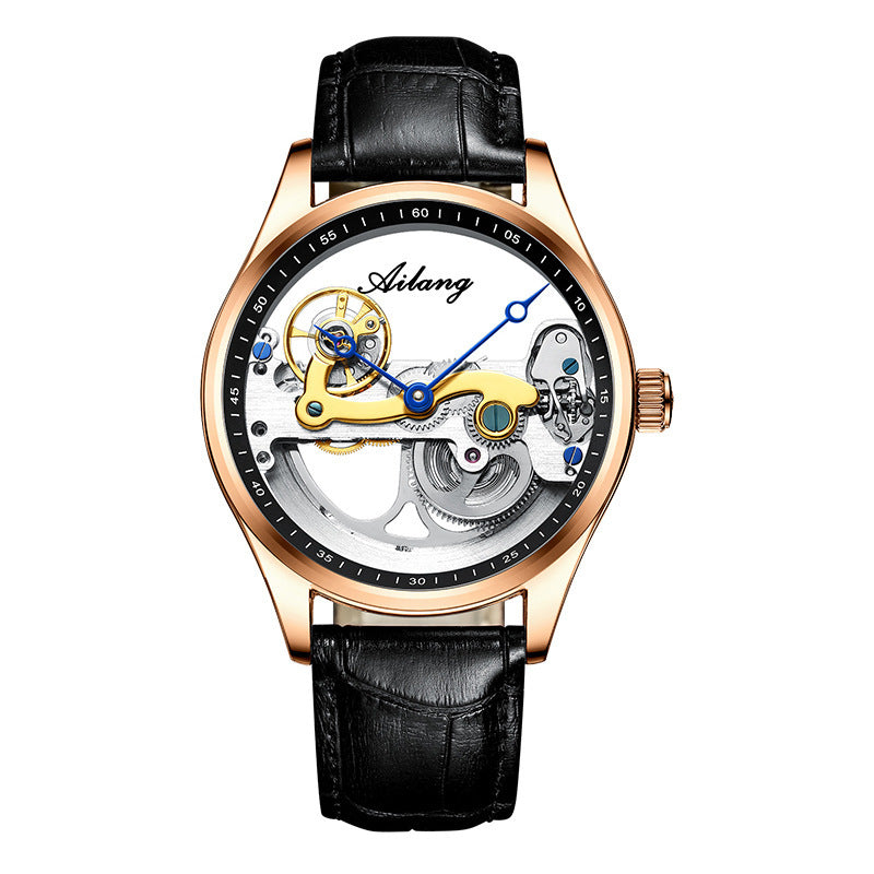 Ailang Men's Business Casual Automatic Mechanical Watch Creative Hollow Leather Band Waterproof Man Watch - Acquisti Online