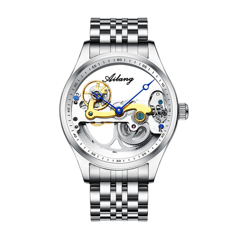 Ailang Men's Business Casual Automatic Mechanical Watch Creative Hollow Leather Band Waterproof Man Watch - Acquisti Online
