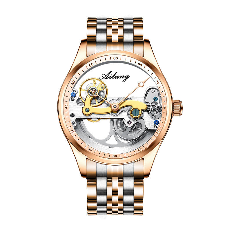 Ailang Men's Business Casual Automatic Mechanical Watch Creative Hollow Leather Band Waterproof Man Watch - Acquisti Online