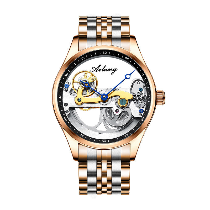 Ailang Men's Business Casual Automatic Mechanical Watch Creative Hollow Leather Band Waterproof Man Watch - Acquisti Online